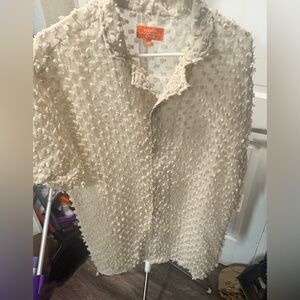 Men's Cream Textured Casual Button Down Shirt